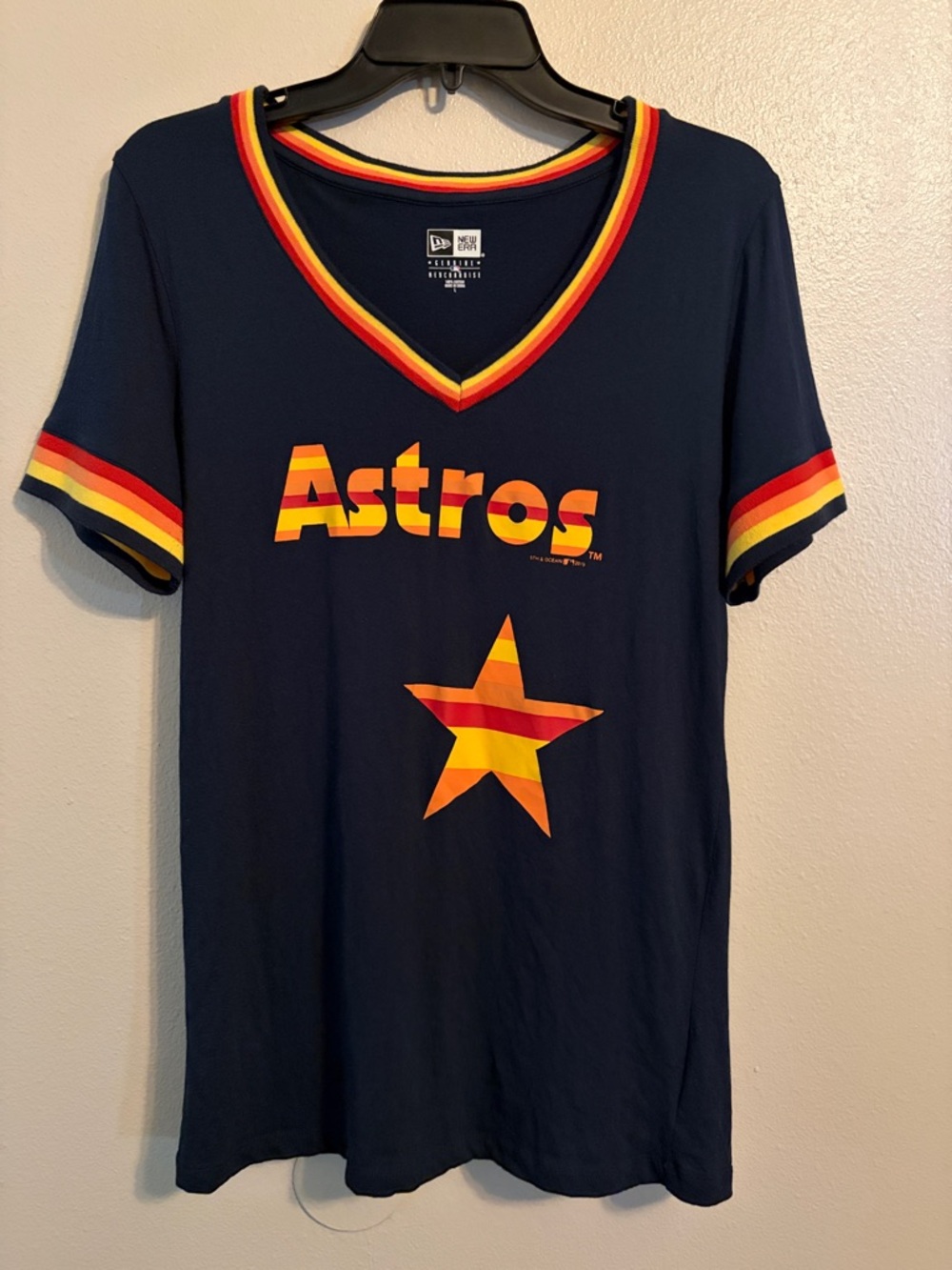New Era Womens Navy Astros Short Sleeve Tee with Red-Yellow Accent